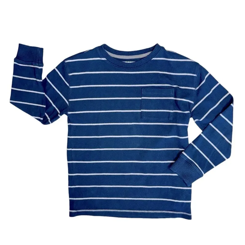 OLD NAVY Boys Navy White Striped Long Sleeve Crew Neck Sweater Top